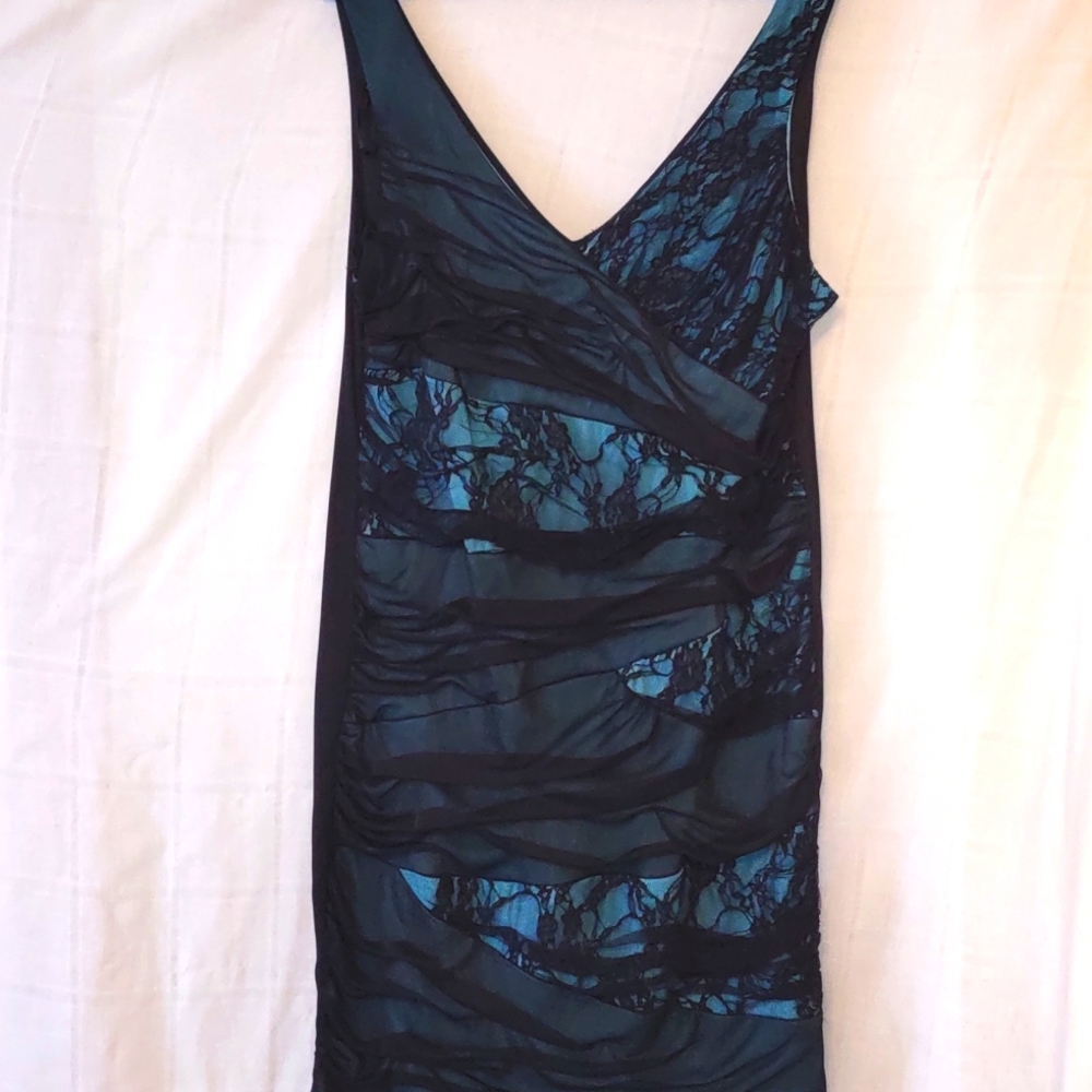 Torrid Shift-Style Midi Dress, Sz 18, Aqua-Black, NWOT